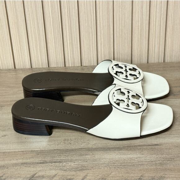 Tory Burch Women’s Bombé Miller Slide Calfskin Leather White 25mm Size 6M - Picture 4 of 11